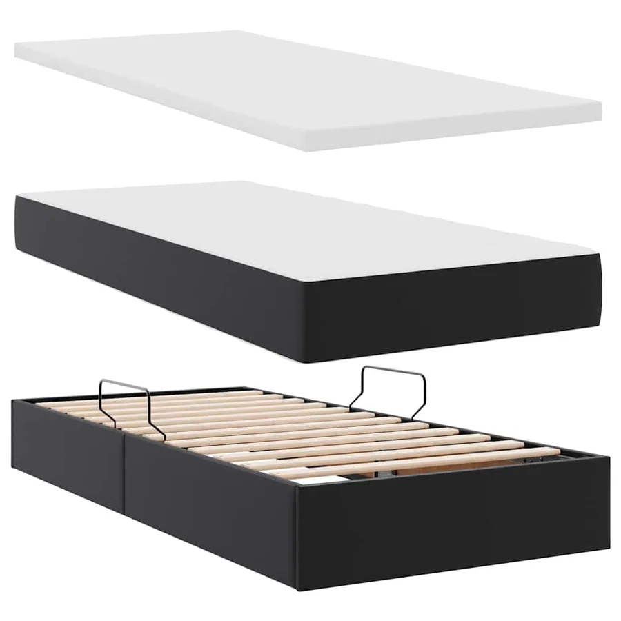 Lit avec rangement et LED Noir 90 x 200 cm Simili cuir - 9