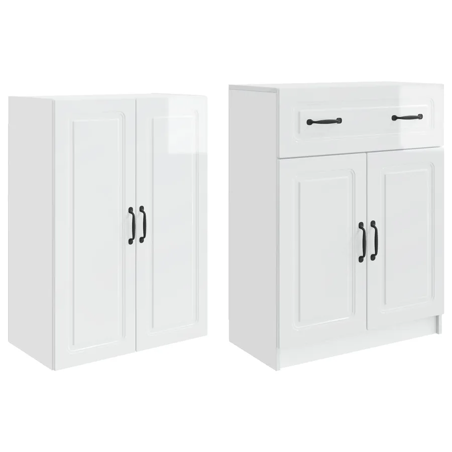 Ensemble de Meubles 2 pcs Blanc brillant Bois d'ingénierie - 4