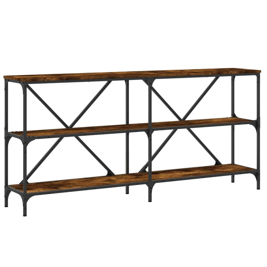 Table console chêne fumé 160x30x75 cm bois d'ingénierie et fer - 2