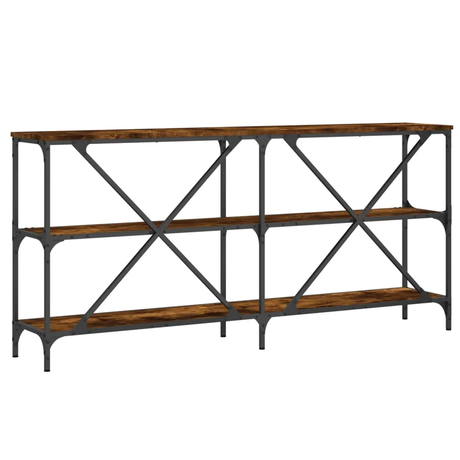 Table console chêne fumé 160x30x75 cm bois d'ingénierie et fer - 6