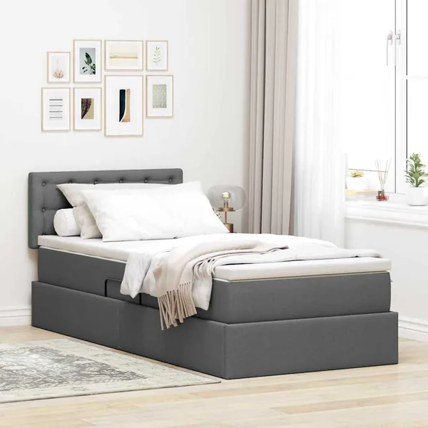 Lit avec rangement et matelas Gris foncé 90 x 200 cm