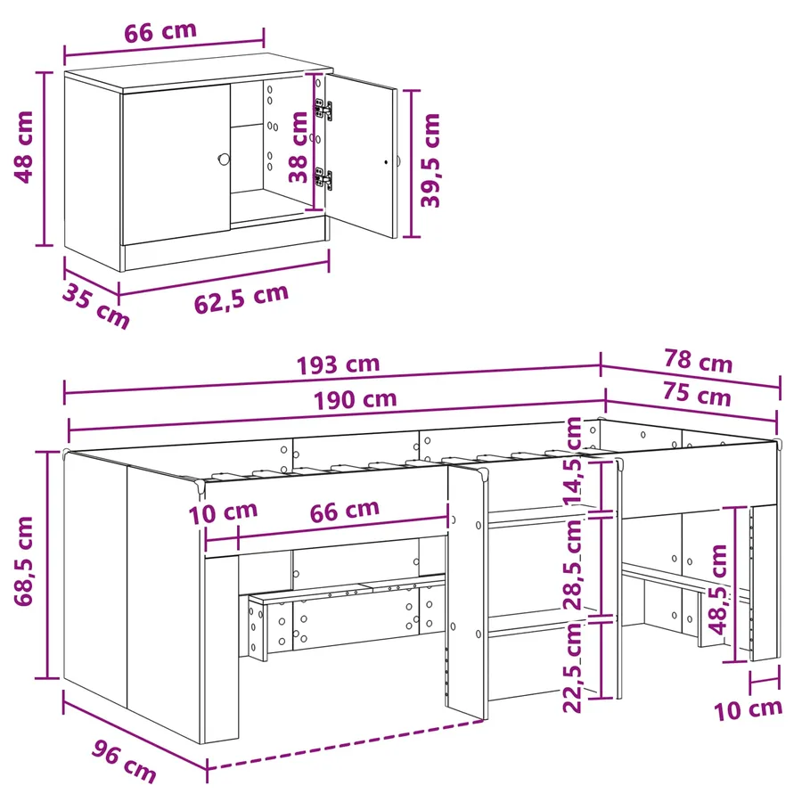 Cadre de lit en loft avec armoire 3 pc Blanc Bois d'ingénierie - 7