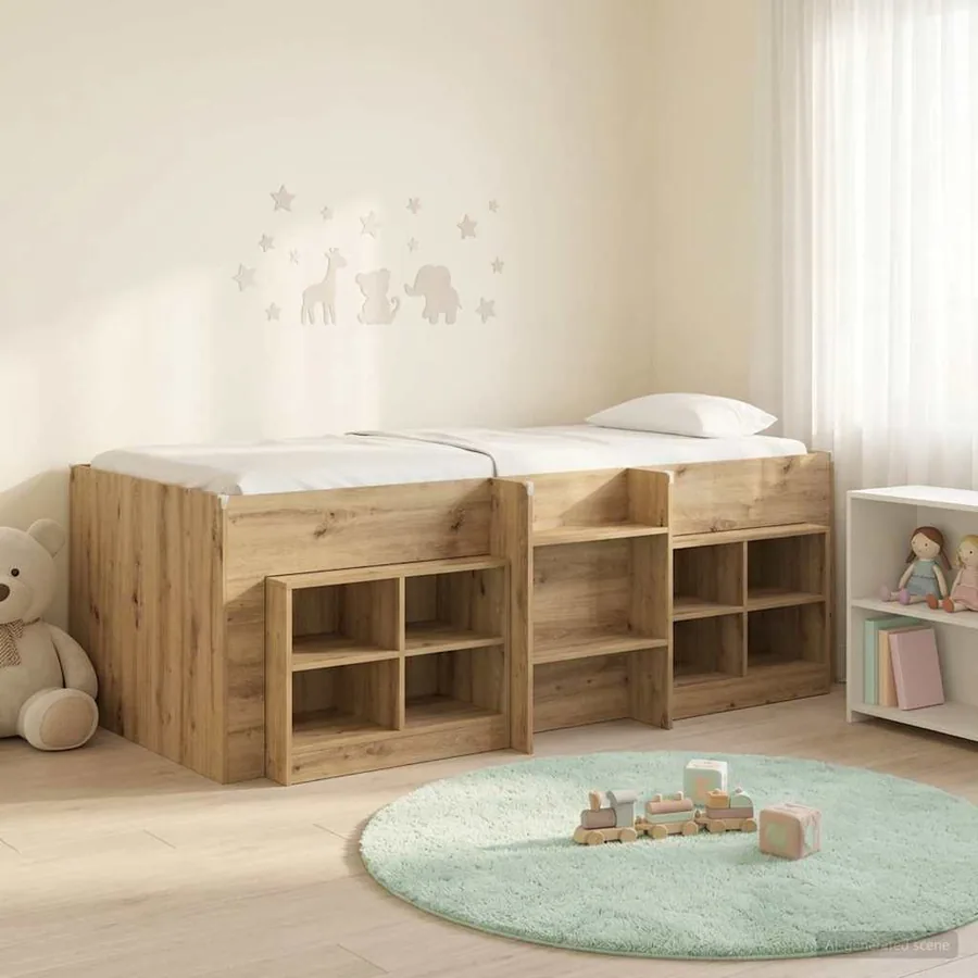 Cadre de lit en loft avec armoire 3 pc Chêne artisanal