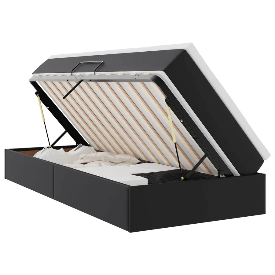 Lit avec rangement et matelas Noir 100 x 200 cm Simili cuir - 2