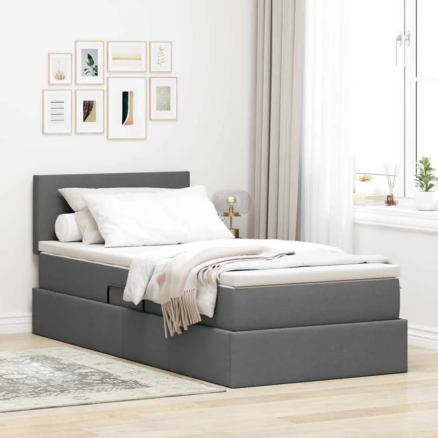 Lit avec rangement et matelas Gris foncé 90 x 200 cm