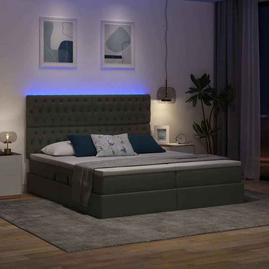 Lit de rangement LED avec matelas Gris foncé 180 x 200 cm Tissu - 5