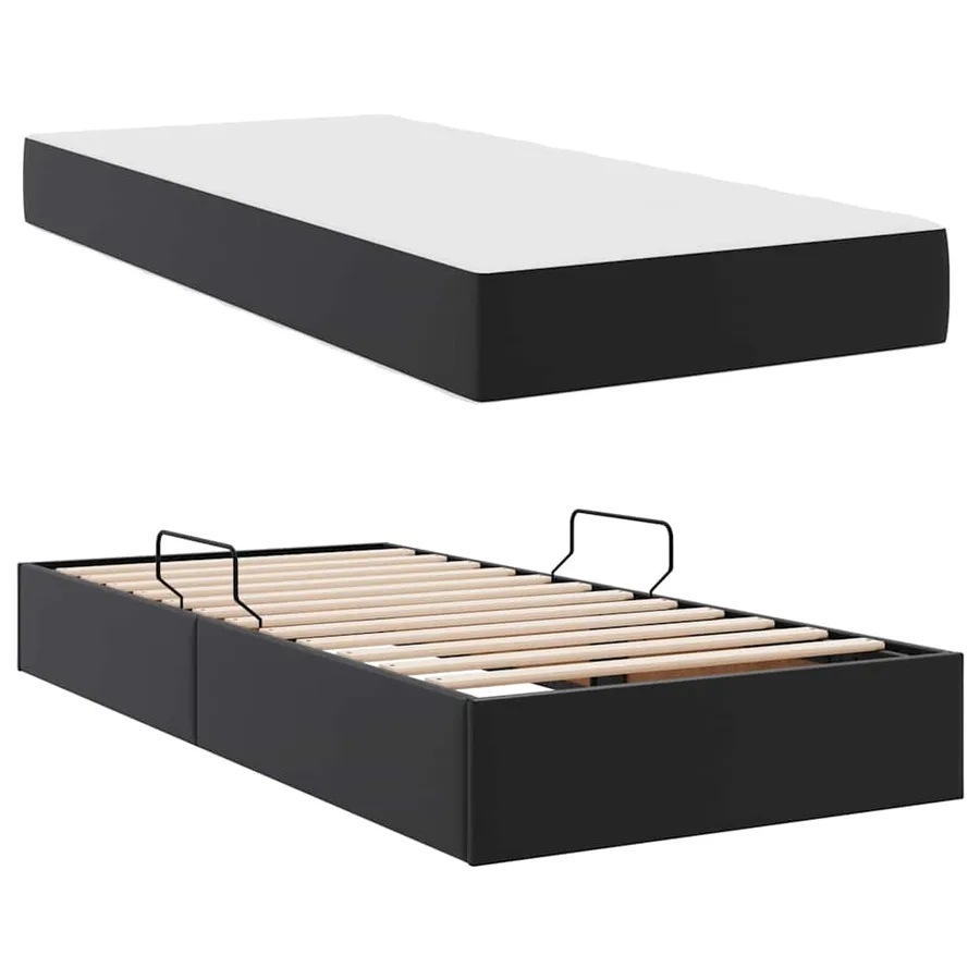 Lit avec rangement et matelas avec matelas 2 pcs Noir Cuir - 7