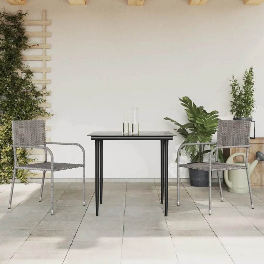 Ensemble à manger de jardin 3pcs gris/noir résine tressée/acier
