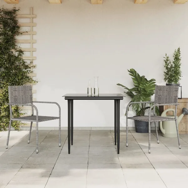 Ensemble à manger de jardin 3pcs gris/noir résine tressée/acier