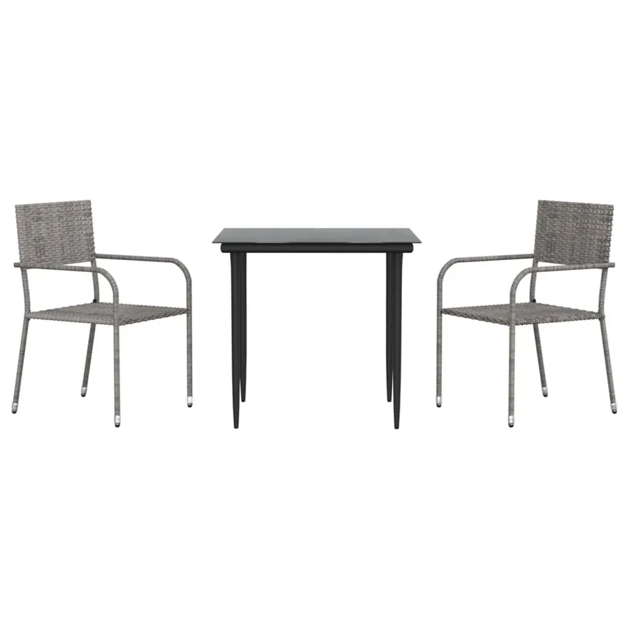 Ensemble à manger de jardin 3pcs gris/noir résine tressée/acier - 2
