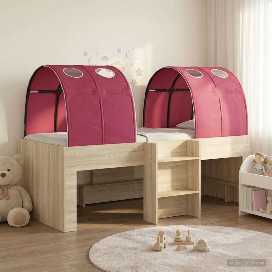 Lit avec Tunnel 3 pc Sonoma et Rouge Bois d'ingénierie