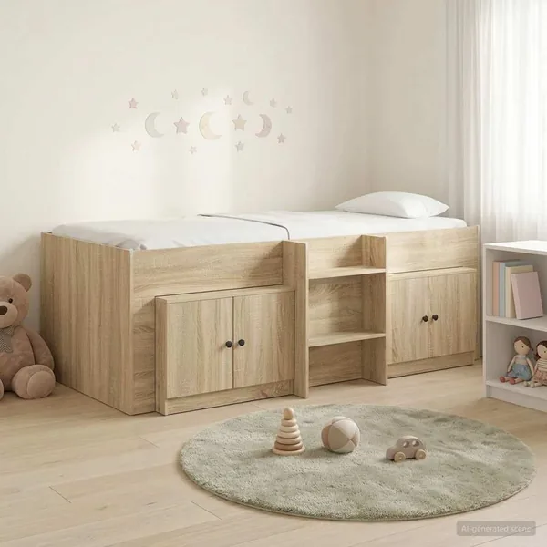 Cadre de lit en loft avec armoire avec porte 3 pc Chêne Sonoma