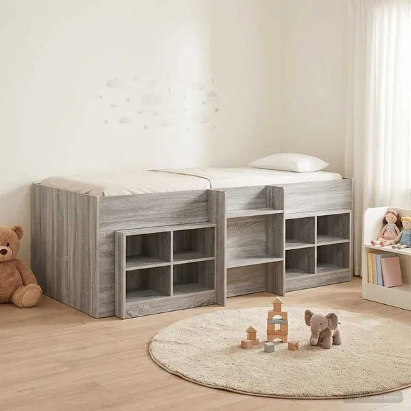 Cadre de lit en loft avec armoire avec étagère 3 pc Sonoma gris