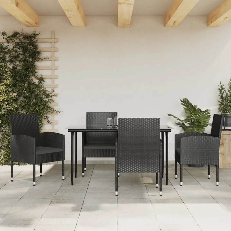 Ensemble à manger de jardin 5 pcs noir résine tressée et acier