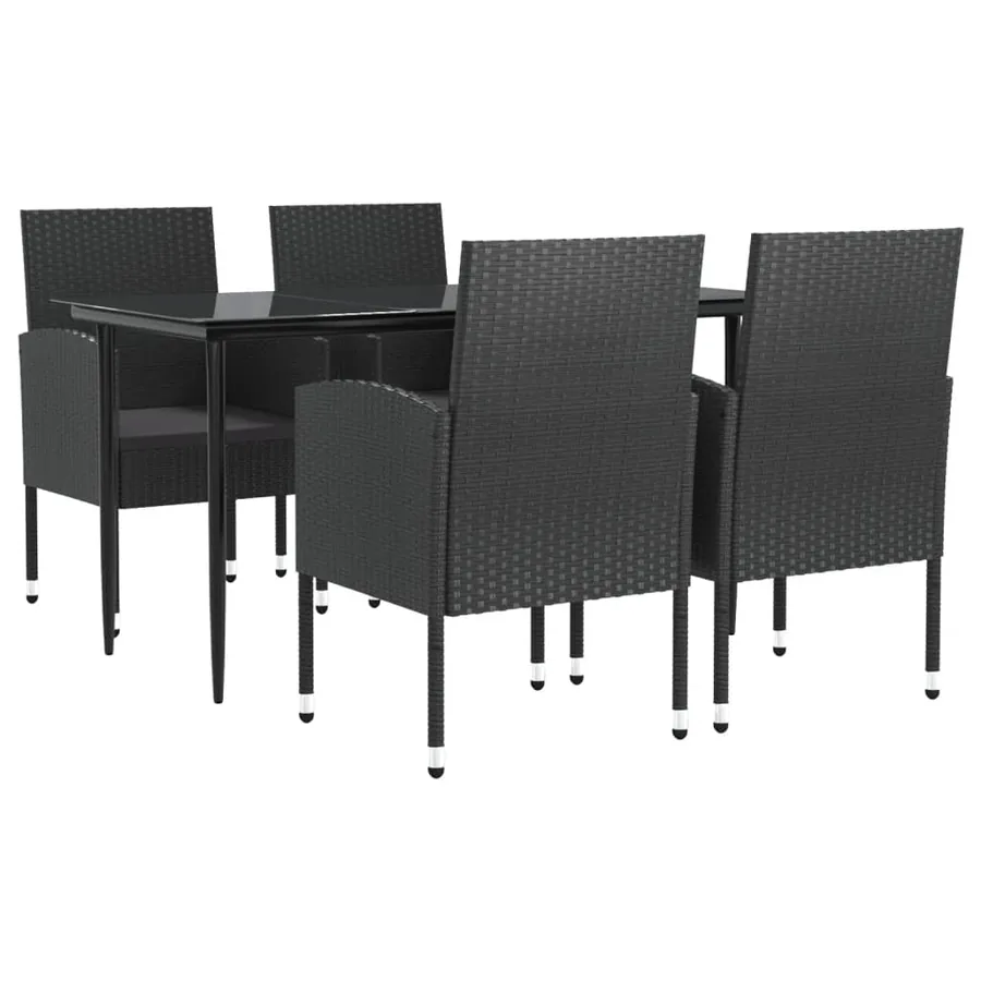Ensemble à manger de jardin 5 pcs noir résine tressée et acier - 2