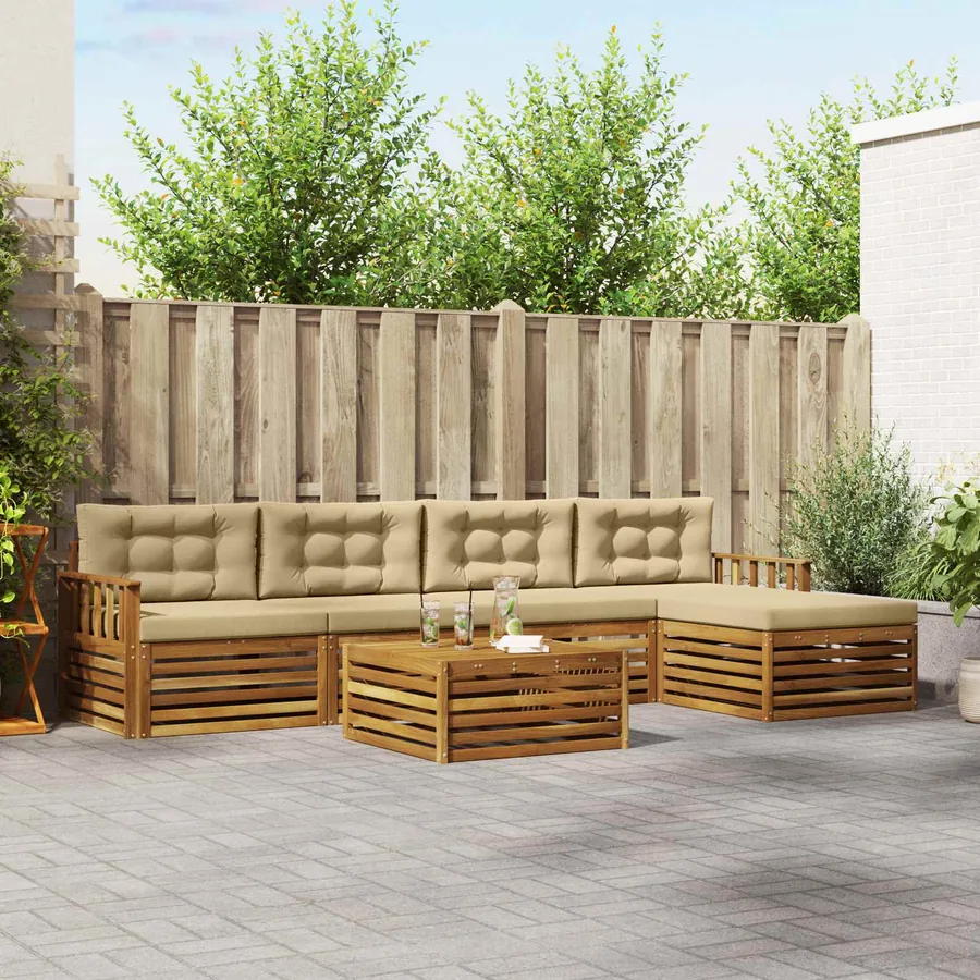 Ensemble de canapés d'extérieur 6 pcs Naturel et Beige