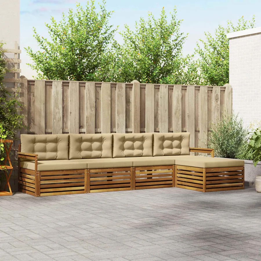 Ensemble de canapés d'extérieur 5 pcs Naturel et Beige