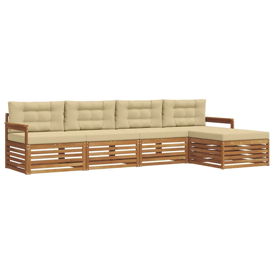 Ensemble de canapés d'extérieur 5 pcs Naturel et Beige - 2