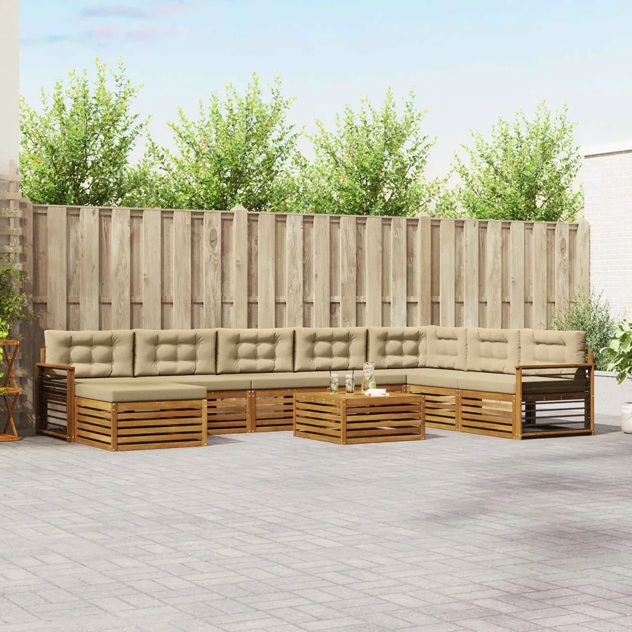 Ensemble de canapés d'extérieur 9 pcs Naturel et Beige