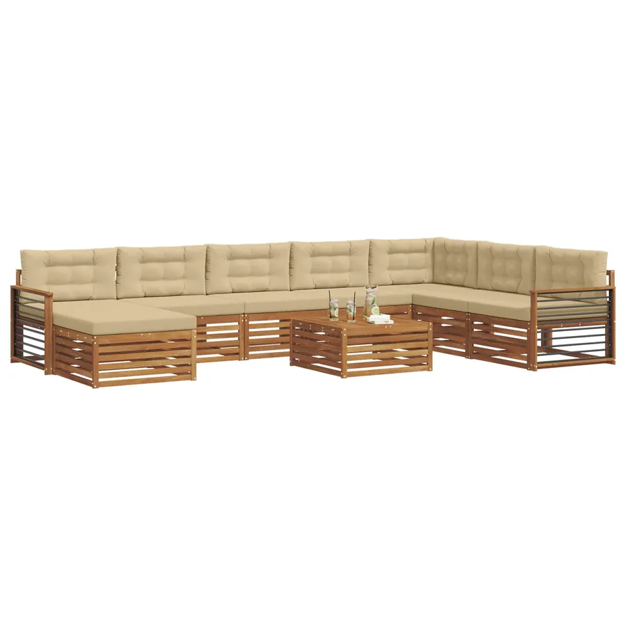 Ensemble de canapés d'extérieur 9 pcs Naturel et Beige - 3