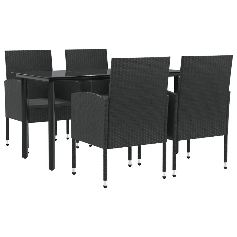 Ensemble à manger de jardin 5 pcs noir résine tressée et acier - 2