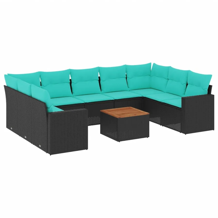 Salon de jardin 10 pcs avec coussins noir résine tressée - 2