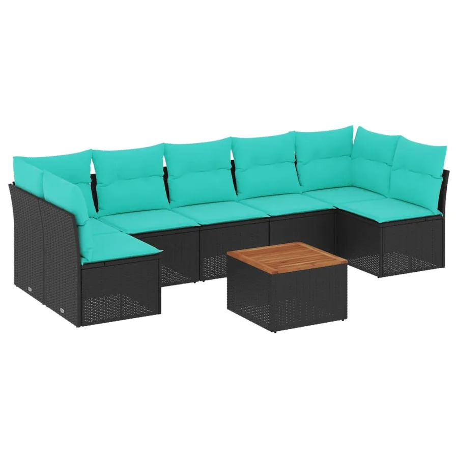 Salon de jardin 8 pcs avec coussins noir résine tressée - 2