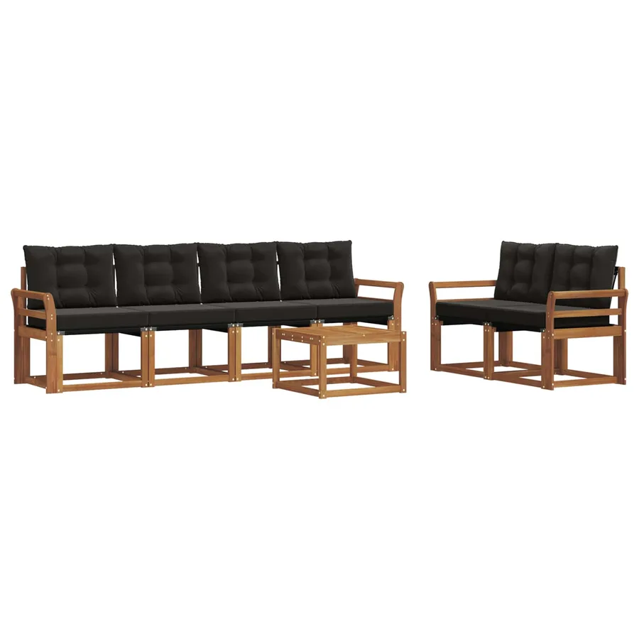 Ensemble de canapés d'extérieur 7 pcs Naturel et Noir - 2