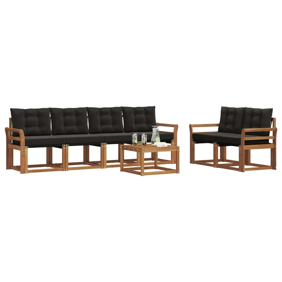 Ensemble de canapés d'extérieur 7 pcs Naturel et Noir - 3