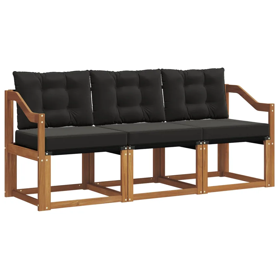 Ensemble de canapés d'extérieur 3 pcs Naturel et Noir - 2