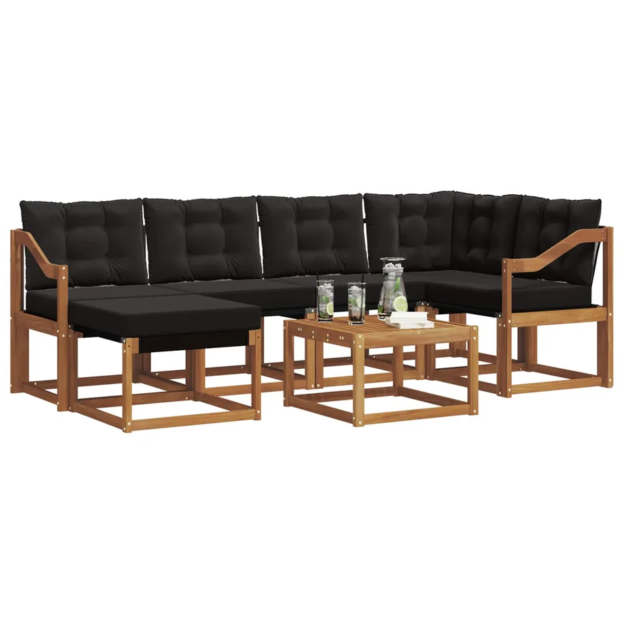 Ensemble de canapés d'extérieur 7 pcs Naturel et Noir - 3