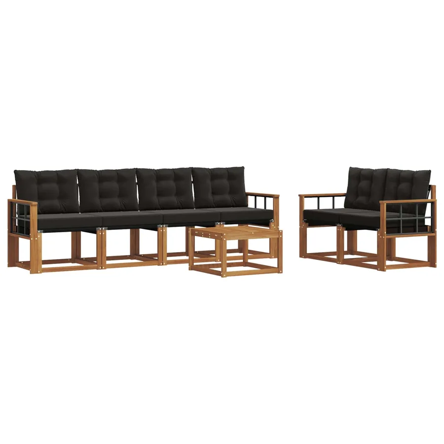 Ensemble de canapés d'extérieur 7 pcs Naturel et Noir - 2