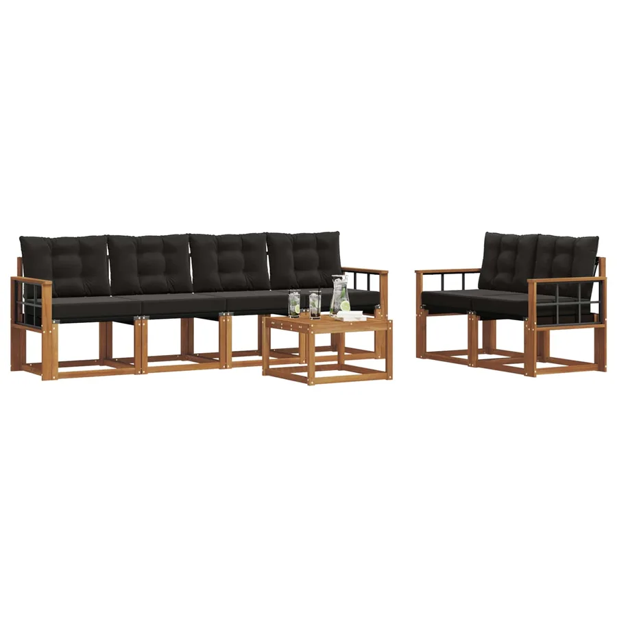 Ensemble de canapés d'extérieur 7 pcs Naturel et Noir - 3
