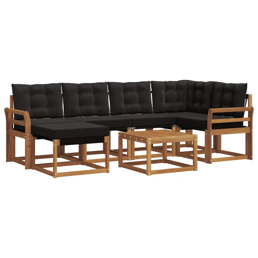 Ensemble de canapés d'extérieur 7 pcs Naturel et Noir - 2