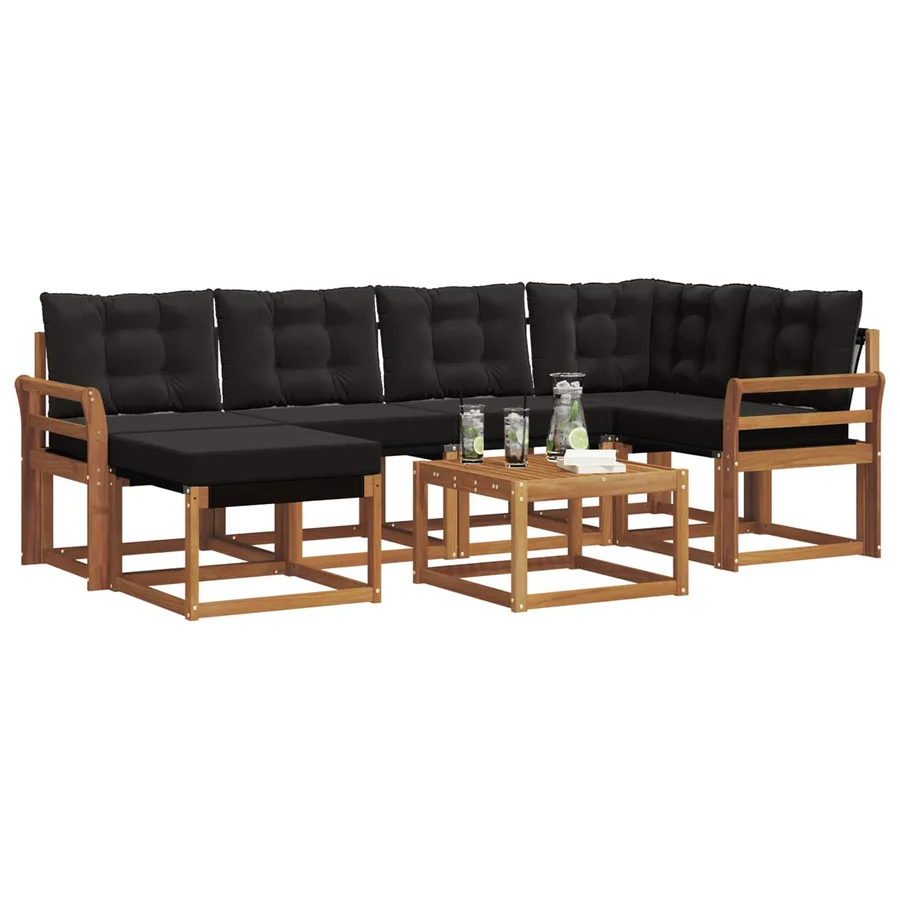 Ensemble de canapés d'extérieur 7 pcs Naturel et Noir - 3