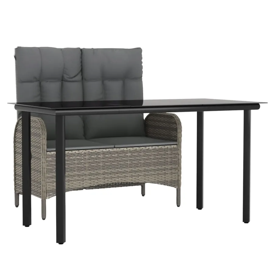 Ensemble à manger jardin et coussins 2 pcs gris rotin - 2