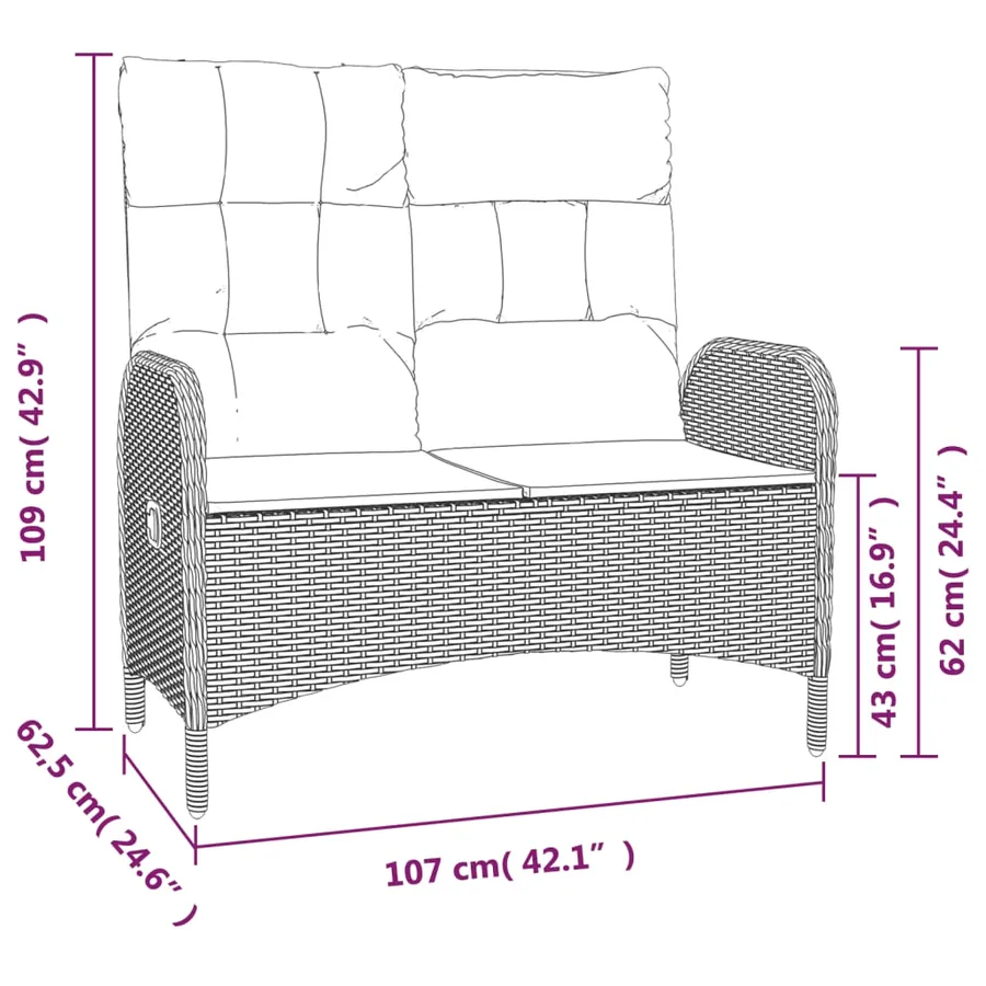 Ensemble à manger jardin et coussins 2 pcs gris rotin - 7