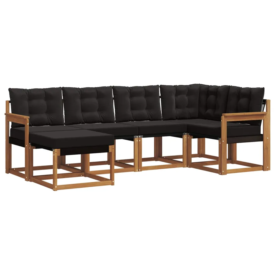 Ensemble de canapés d'extérieur 6 pcs Naturel et Noir - 2