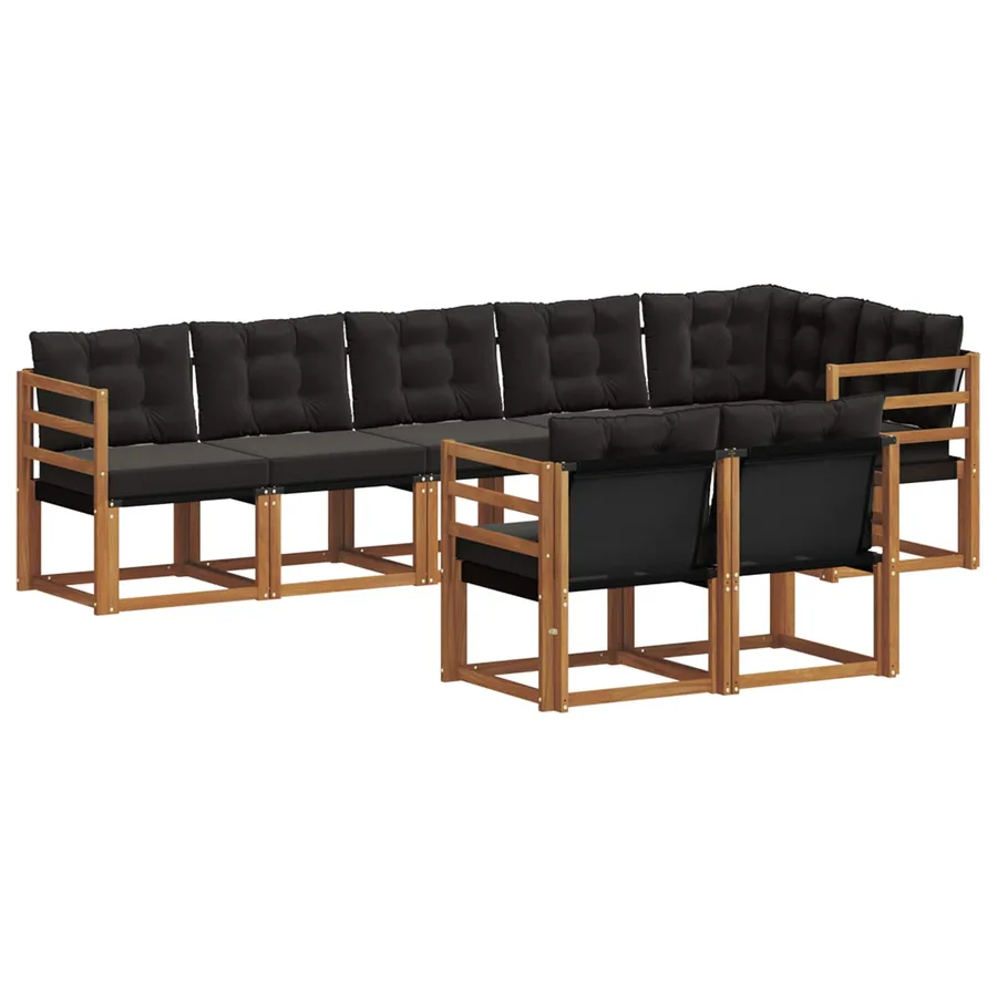 Ensemble de canapés d'extérieur 8 pcs Naturel et Noir - 2