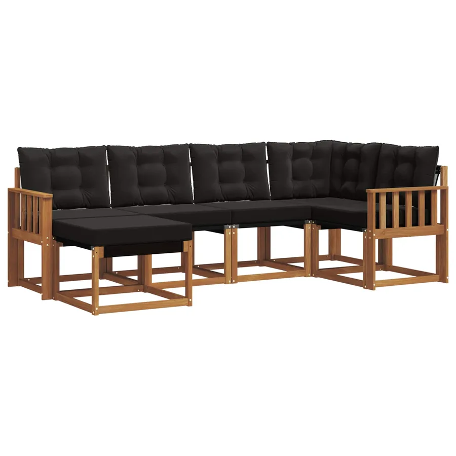 Ensemble de canapés d'extérieur 6 pcs Naturel et Noir - 2