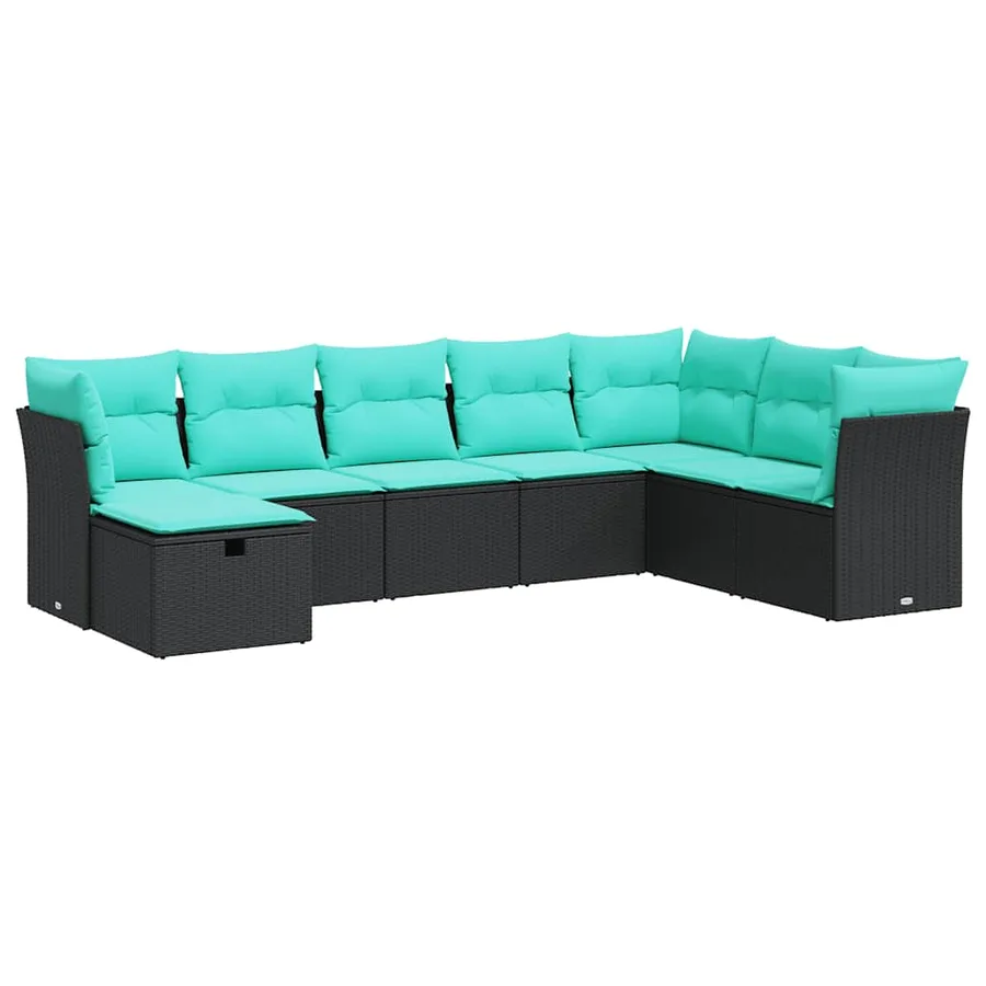 Salon de jardin 8 pcs avec coussins noir résine tressée - 2