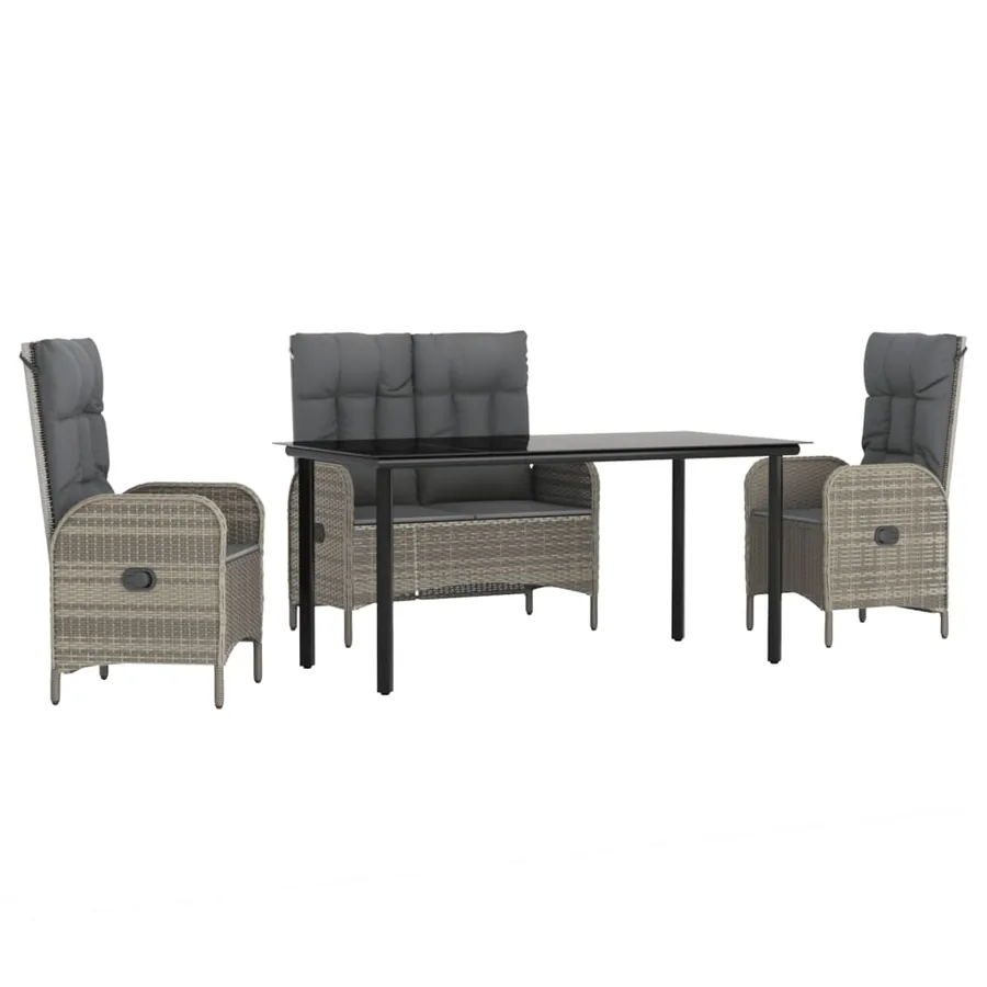 Ensemble à manger jardin 4pcs et coussins Gris Résine tressée - 2