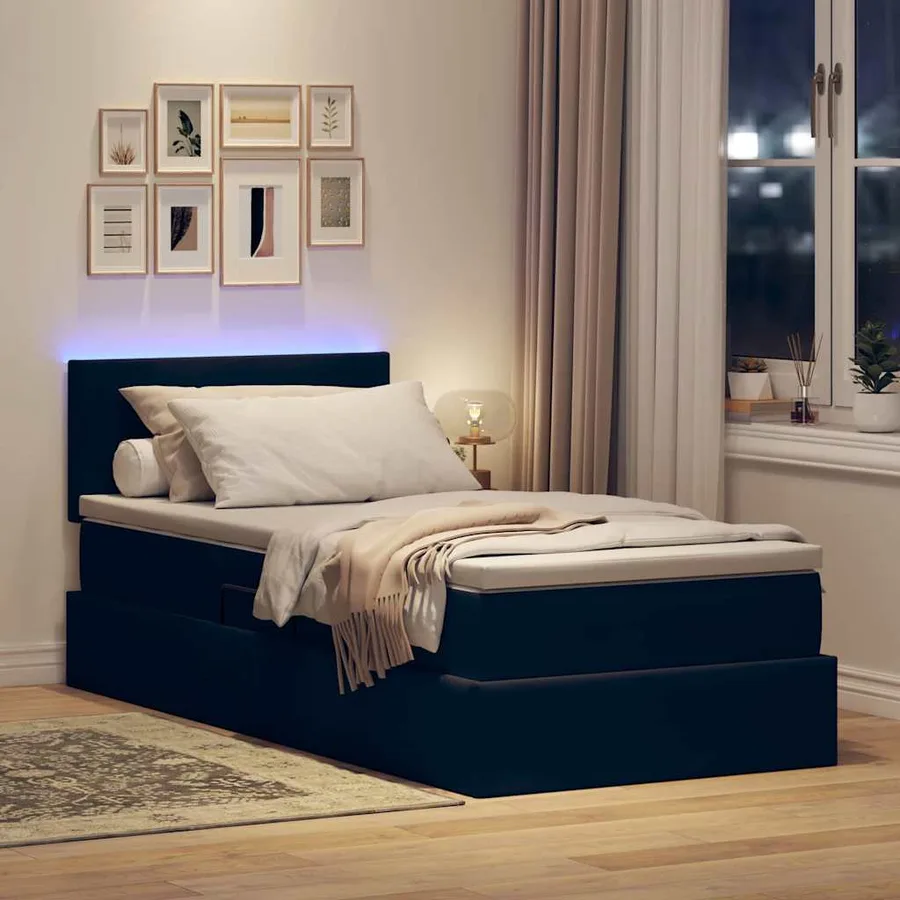 Lit de rangement LED avec matelas Noir 90 x 190 cm Velours - 5