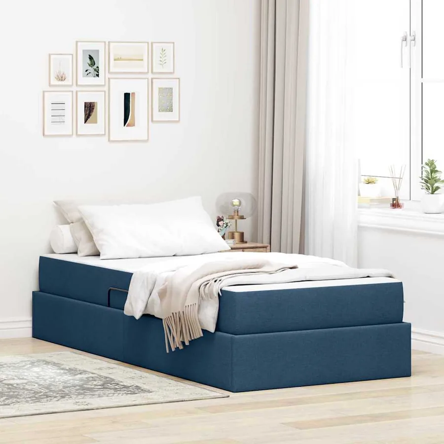 Lit avec rangement et matelas Bleu 100 x 200 cm Polyester
