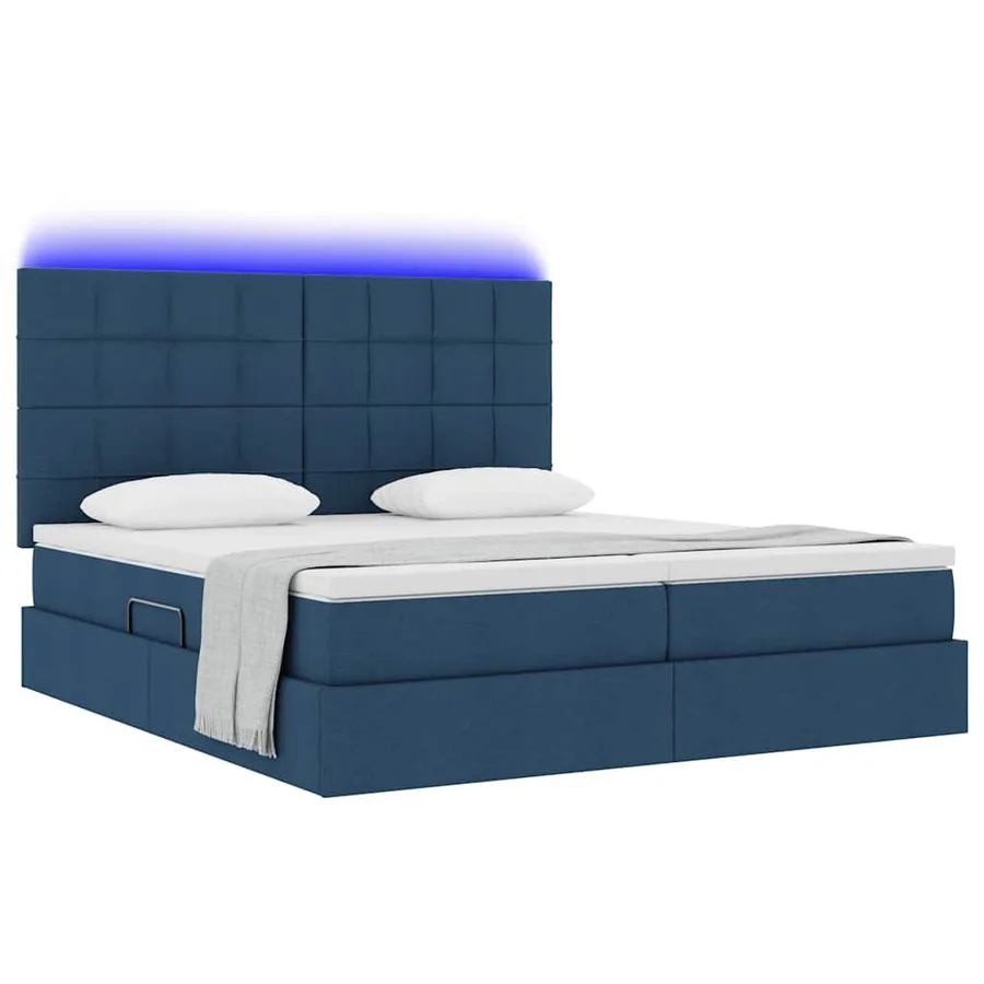 Lit de rangement LED avec matelas Bleu 200 x 200 cm Tissu - 3