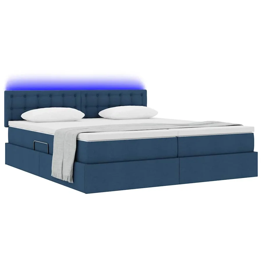 Lit de rangement LED avec matelas Bleu 200 x 200 cm Tissu - 3