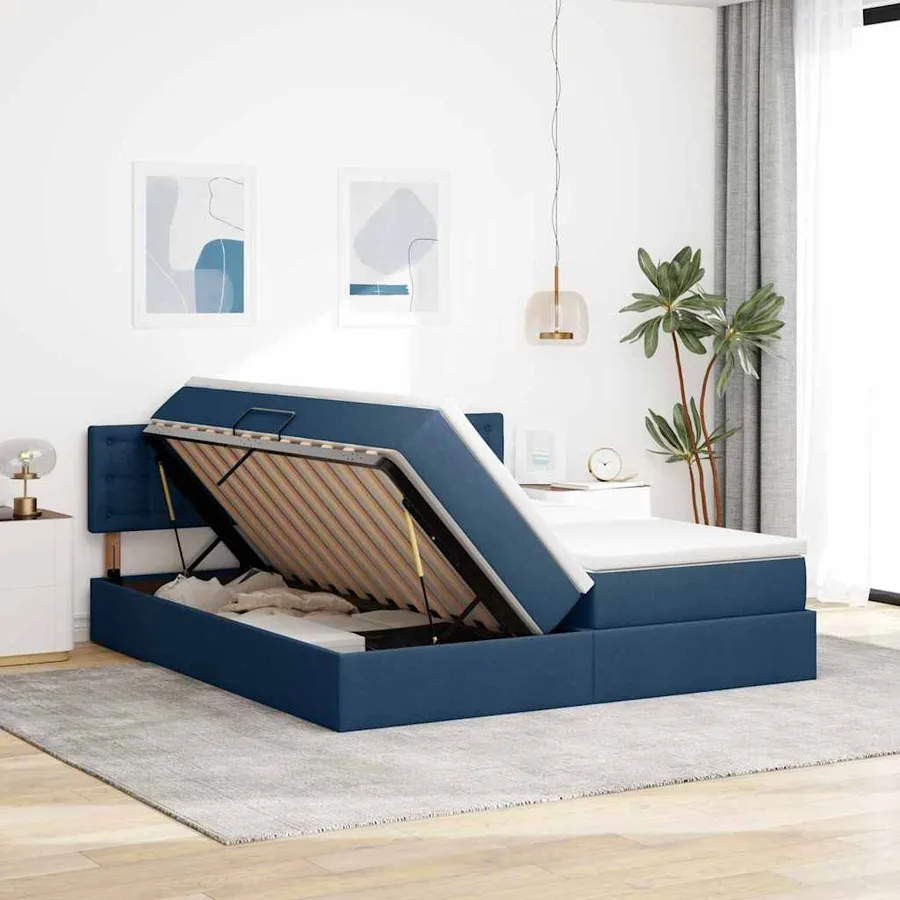 Lit de rangement LED avec matelas Bleu 200 x 200 cm Tissu - 4