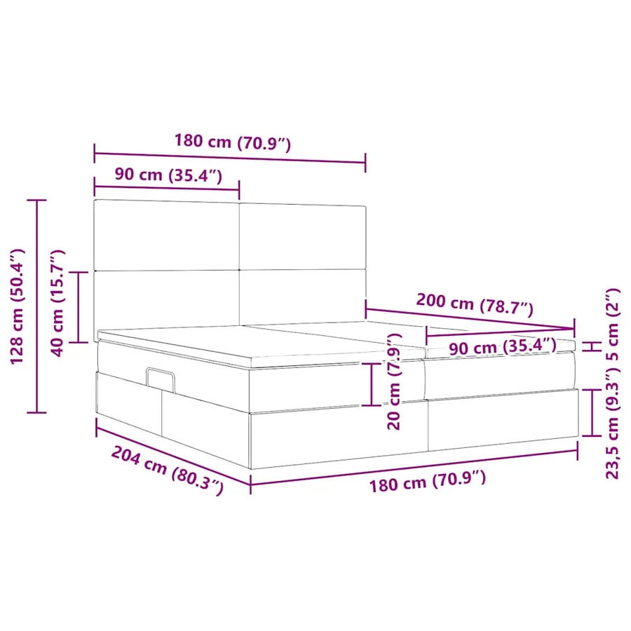 Lit de rangement LED avec matelas Noir 180 x 200 cm Velours - 18