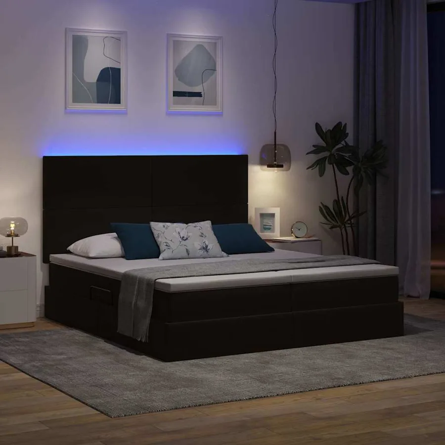 Lit de rangement LED avec matelas Noir 180 x 200 cm Velours - 5