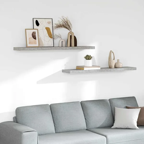 Étagères murales flottantes 2 pcs gris béton 120x23,5x3,8cm MDF